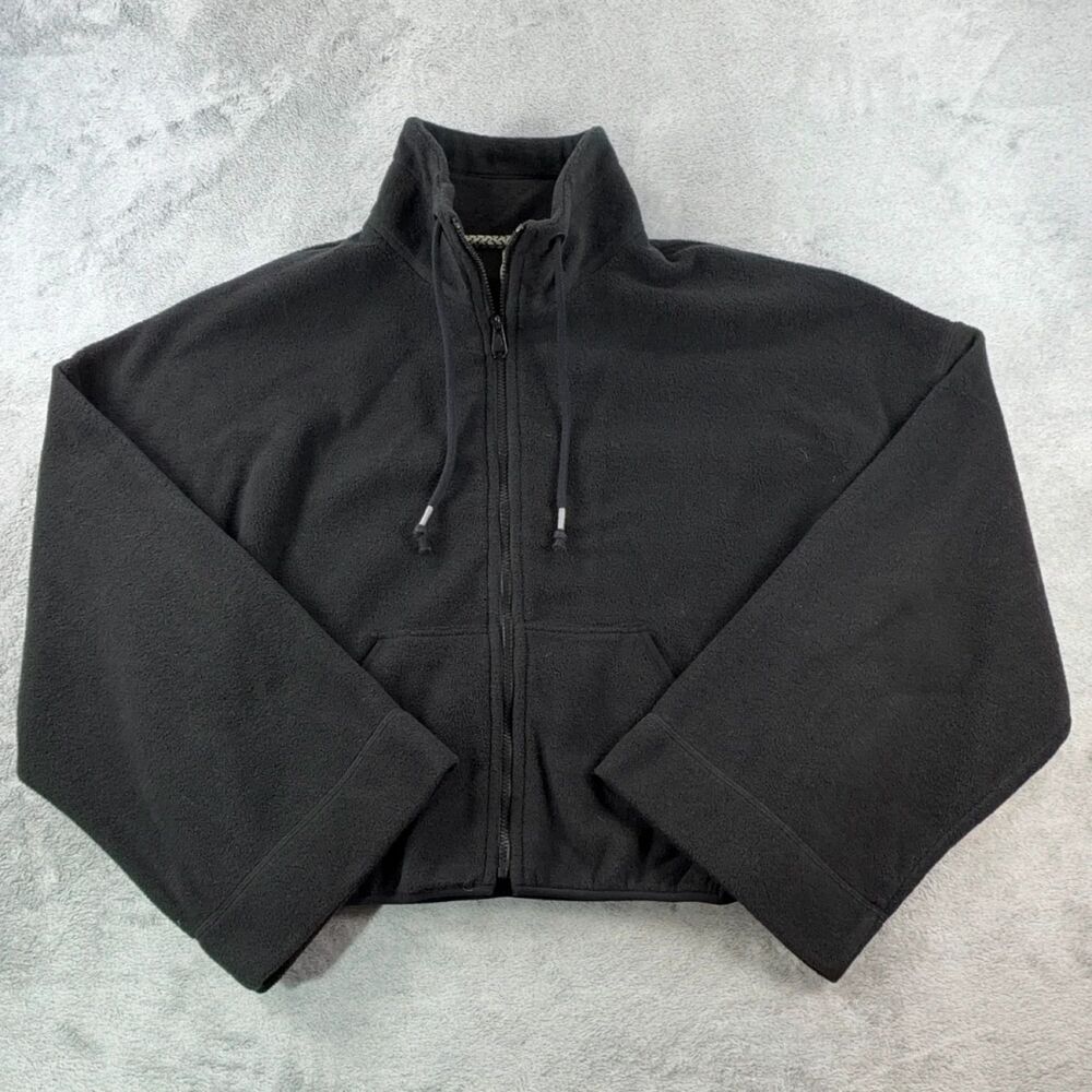 FP Movement Fleece Full Zip Cropped Jacket Women Black L Relaxed Fit